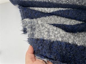 Uld boucle - bred stribet i navy nuancer, rest på 1 m